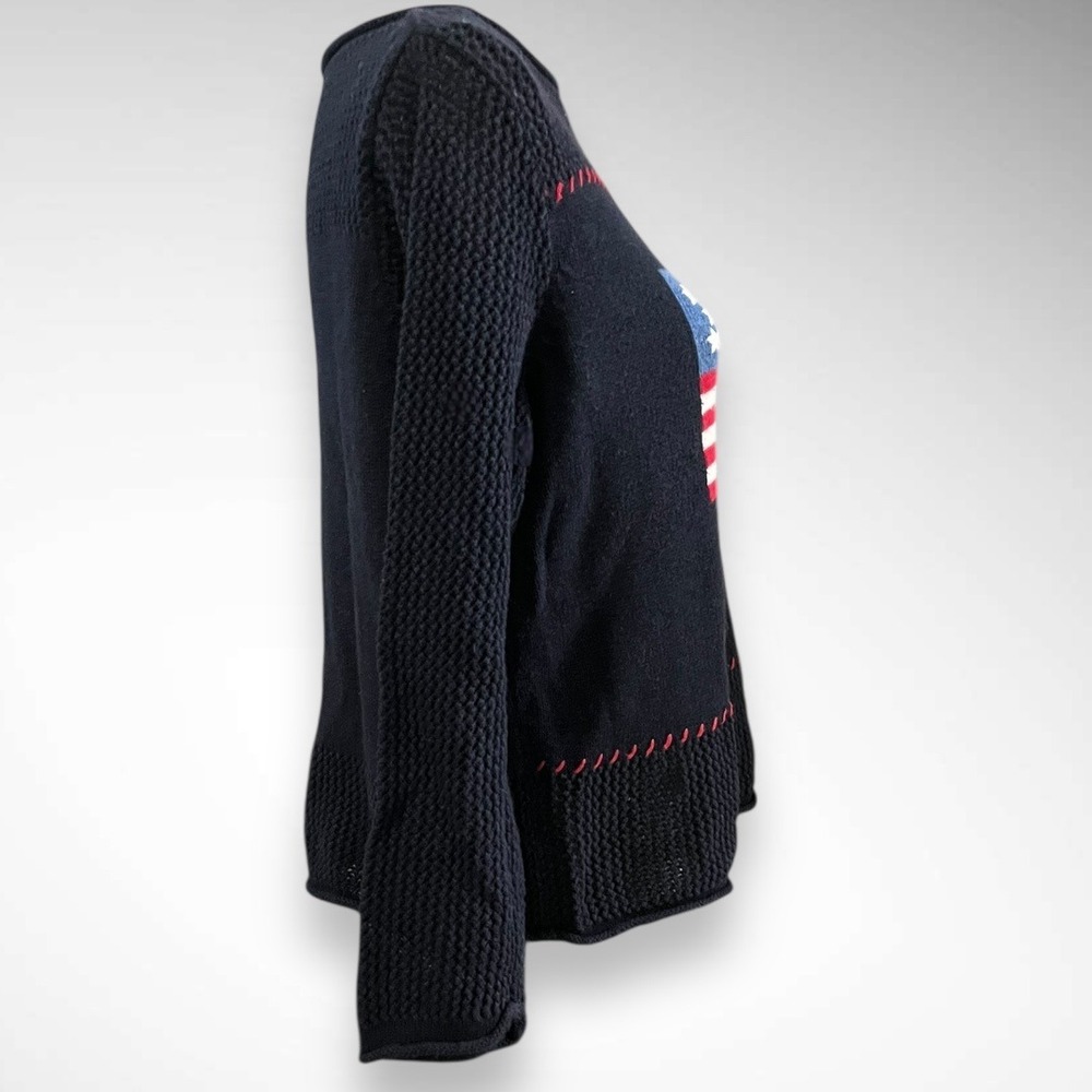 NORTON STUDIO Women's Vintage Navy Blue Knit Sweater With American Flag Medium - Picture 2 of 6